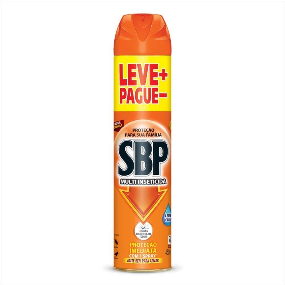 MULTI-INSETICIDA AEROSSOL À BASE DE ÁGUA SBP FRASCO 450ML SPRAY LEVE MAIS PAGUE MENOS