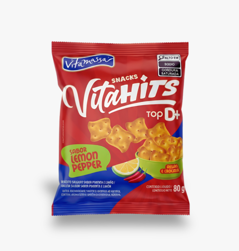 BISCOITO SNACKS VITAHITS LEMON PEPPER 80G VITAMASSA