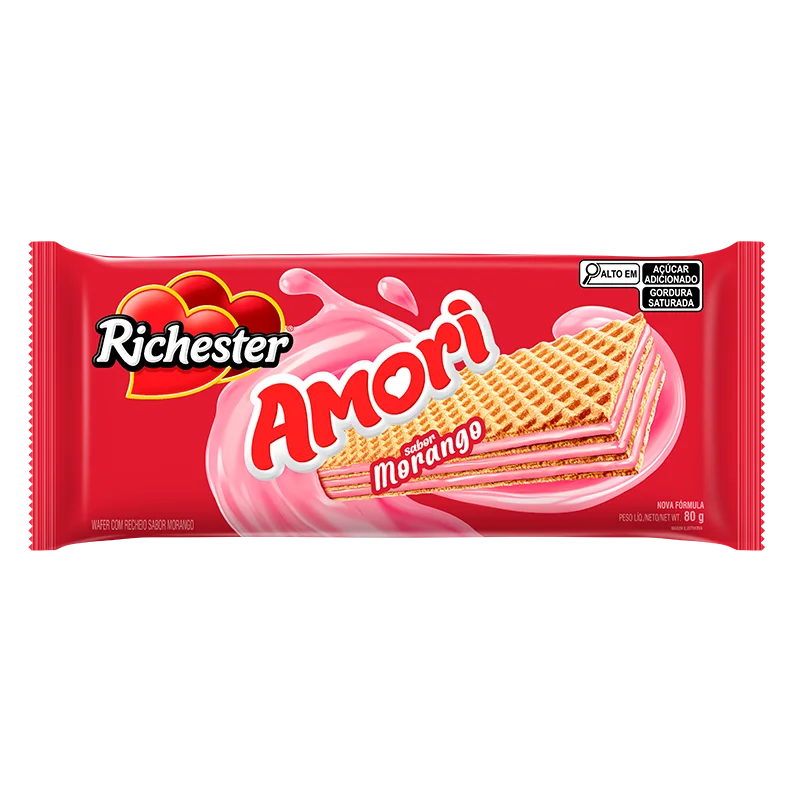 BISCOITO RICHESTER WAFER AMORI 80G MORANGO — imagem 1