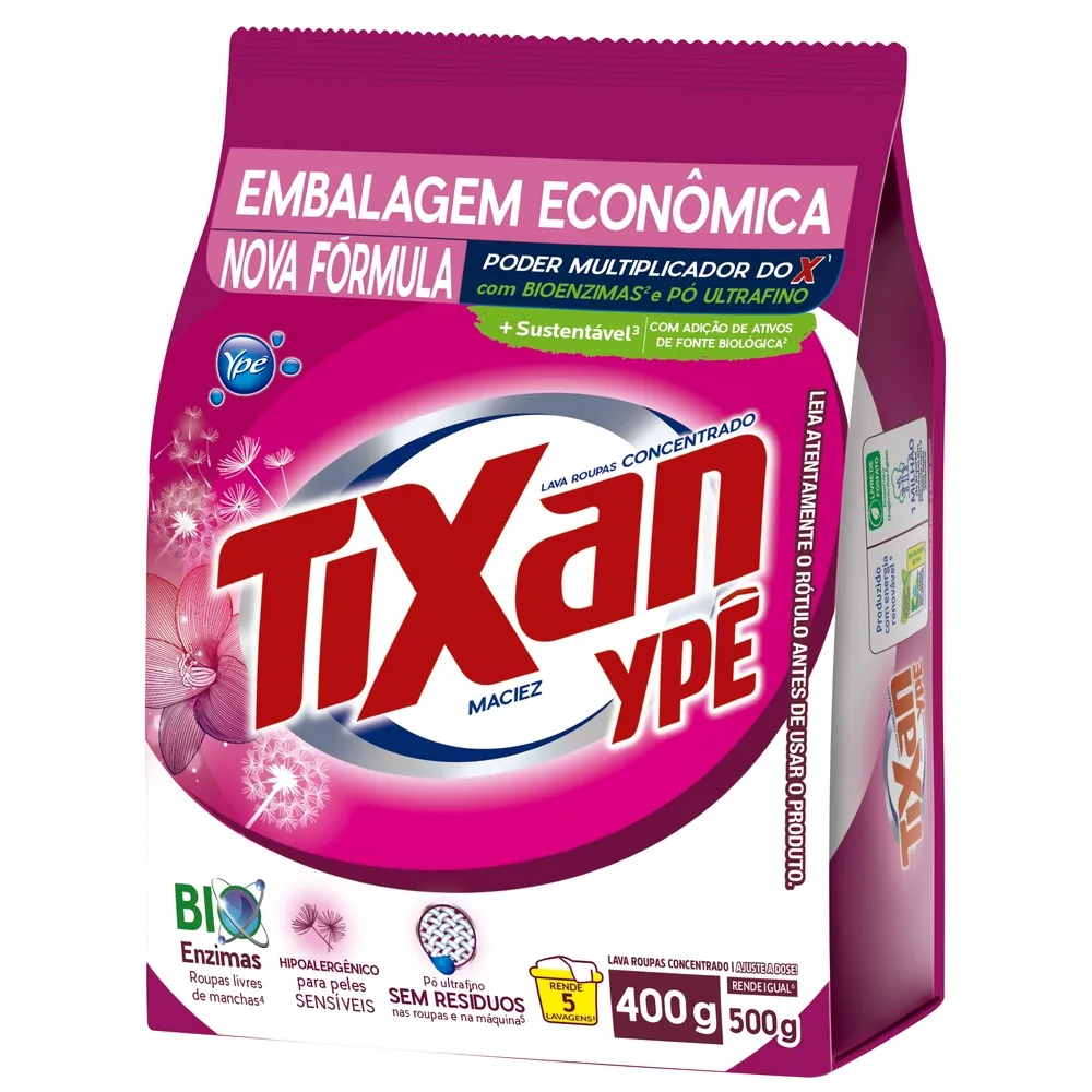 LAVA-ROUPAS PÓ CONCENTRADO MACIEZ TIXAN YPÊ PACOTE 400G EMBALAGEM ECONÔMICA
