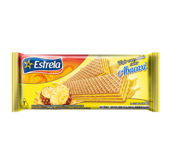 BISCOITO WAFER RECHEIO ABACAXI ESTRELA PACOTE 80G