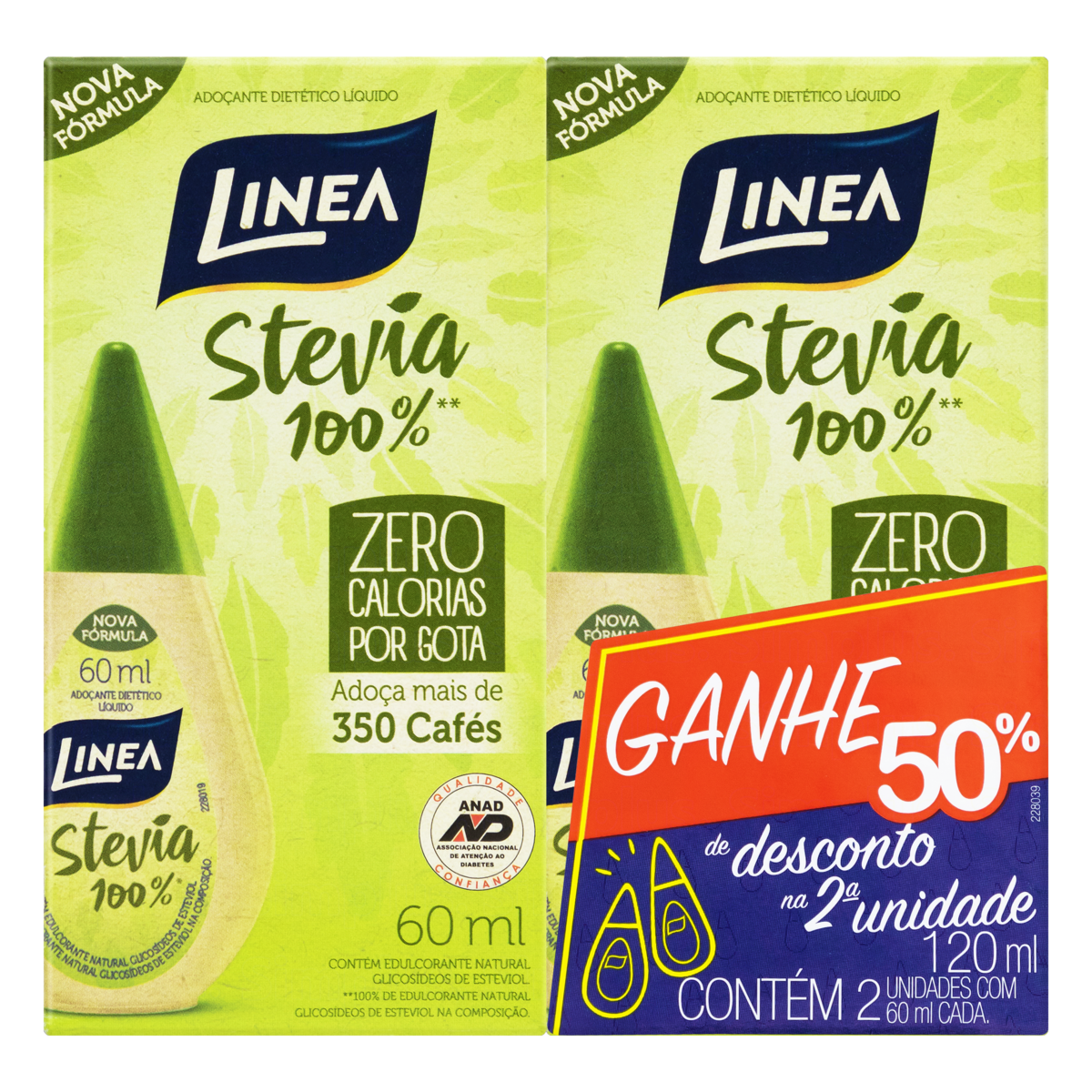 PACK ADOÇANTE LÍQUIDO STEVIA LINEA CAIXA 120ML 2 UNIDADES GRÁTIS 50% DE DESCONTO NA 2ª UNIDADE 0