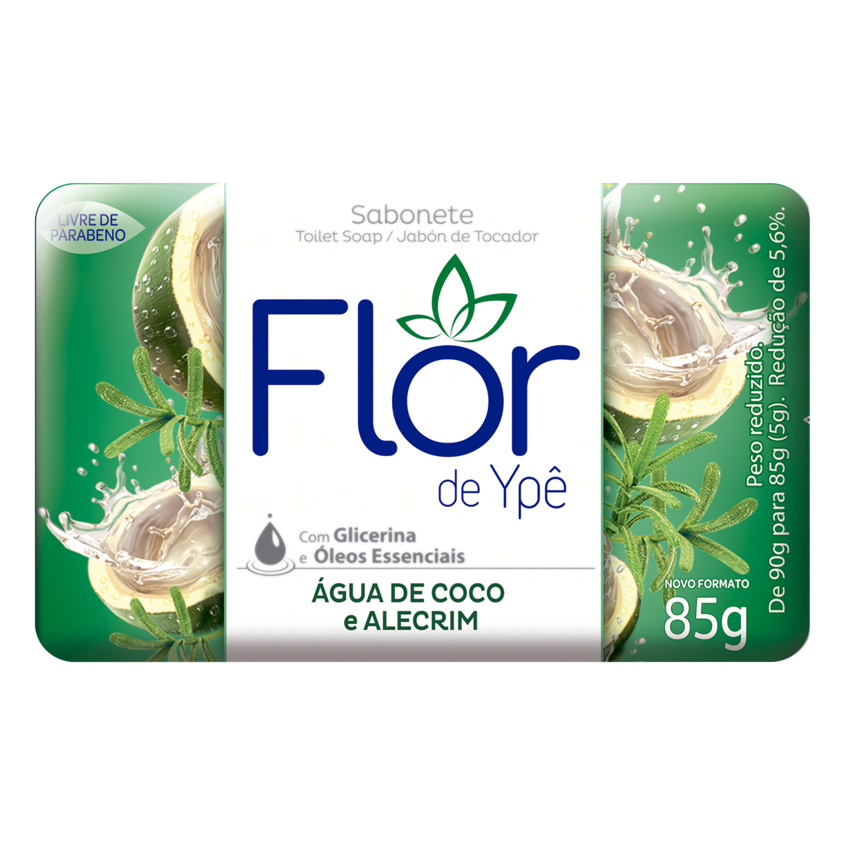 SABONETE BARRA ÁGUA DE COCO E ALECRIM FLOR DE YPÊ ENVOLTÓRIO 85G