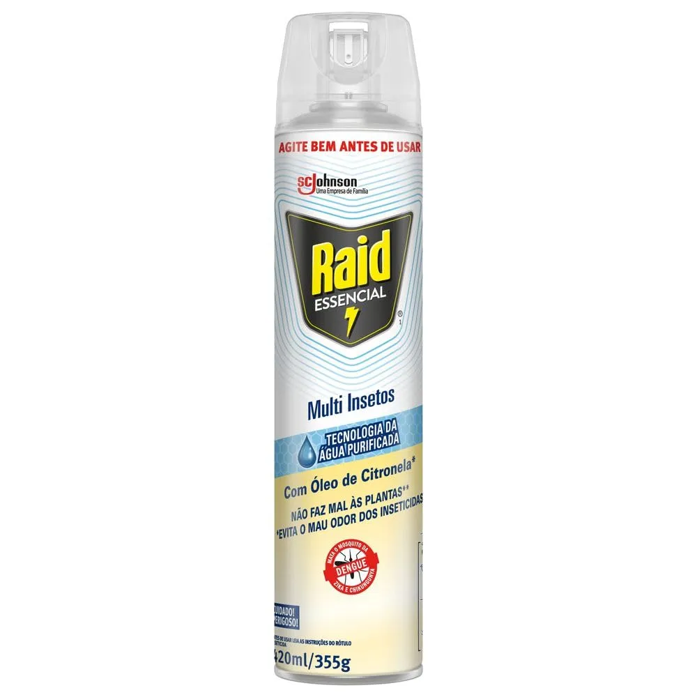 INSETICIDA AEROSSOL MULTI-INSETOS ÓLEO DE CITRONELA RAID ESSENCIAL FRASCO 420ML SPRAY