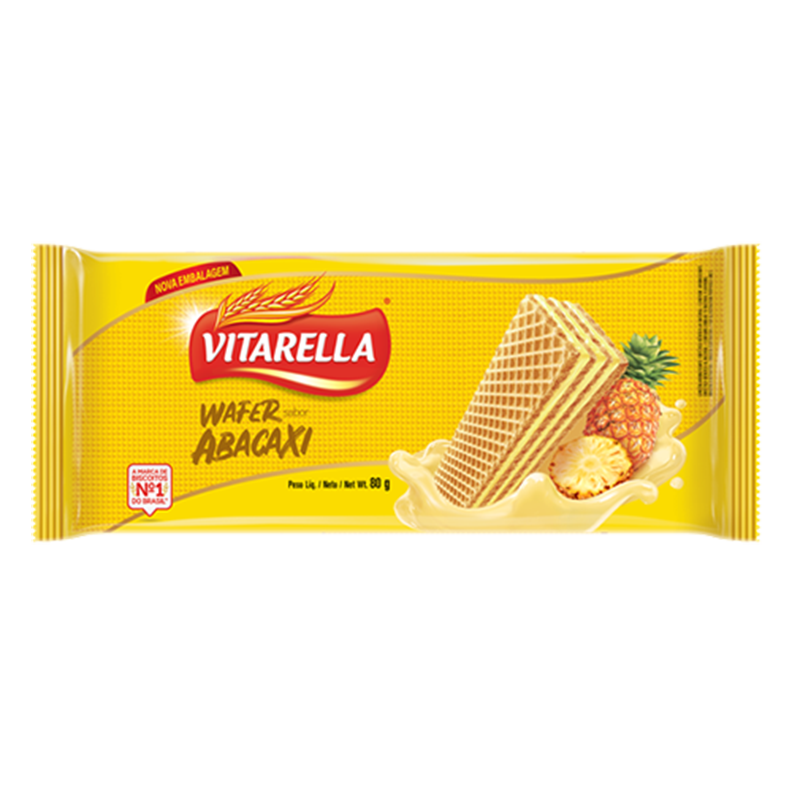 BISCOITO WAFER RECHEIO ABACAXI VITARELLA PACOTE 80G