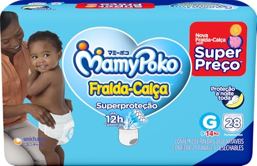 FRALDA DESCARTÁVEL INFANTIL CALÇA MAMYPOKO SUPERPROTEÇÃO G PACOTE 28 UNIDADES