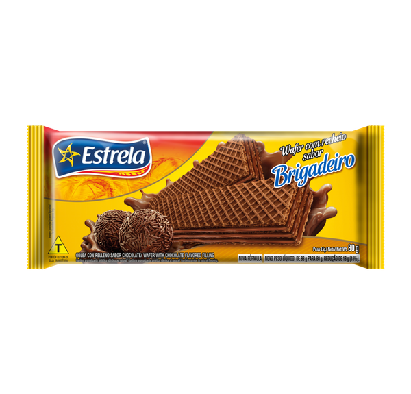 BISCOITO WAFER CHOCOLATE RECHEIO BRIGADEIRO ESTRELA PACOTE 80G