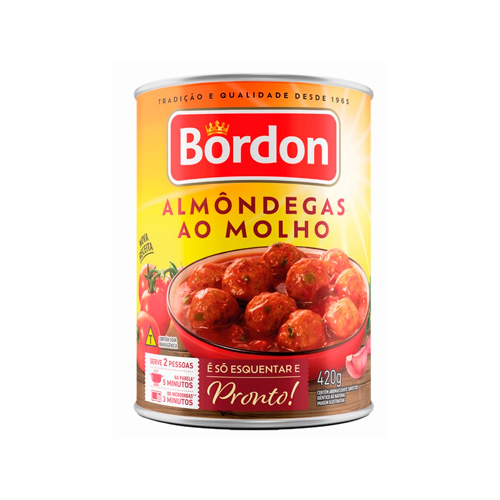 ALMÔNDEGA DE CARNE BOVINA E FRANGO AO MOLHO BORDON LATA 830G