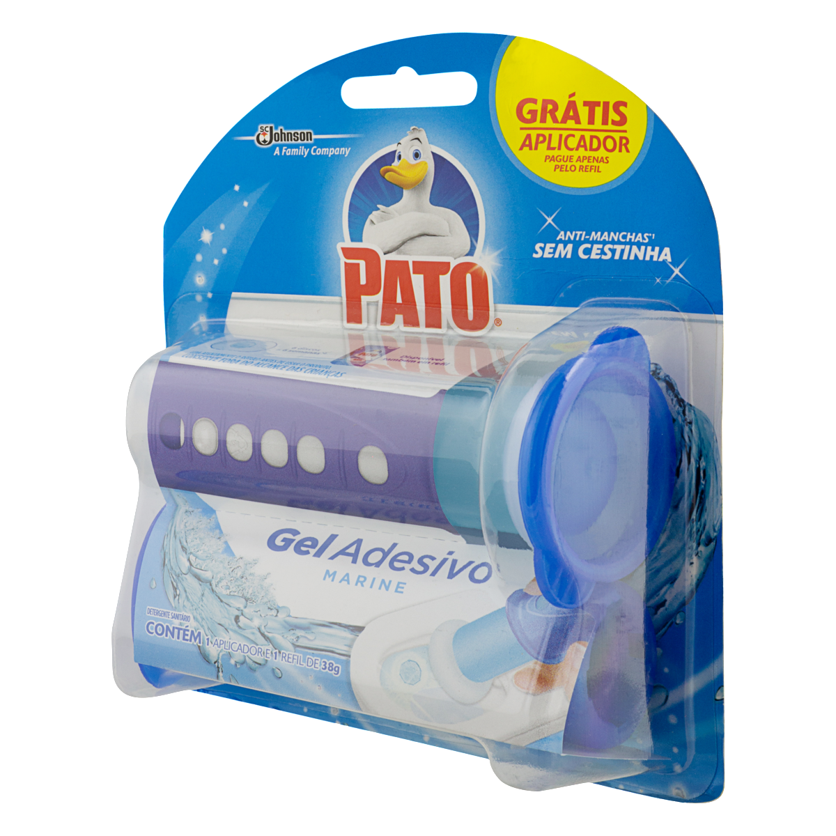 DETERGENTE SANITÁRIO GEL ADESIVO COM APLICADOR MARINE PATO 38G REFIL OFERTA ESPECIAL 0
