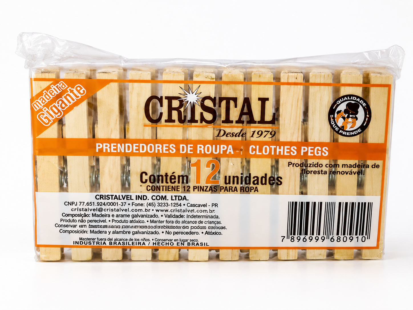 PRENDEDOR DE ROUPA CRISTAL DE MADEIRA GIGANTE 12 UNIDADES