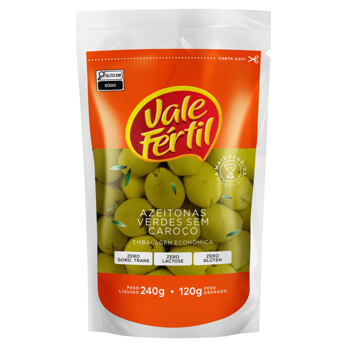 AZEITONA VERDE EM CONSERVA SEM CAROÇO VALE FÉRTIL SACHÊ 120G EMBALAGEM ECONÔMICA 0