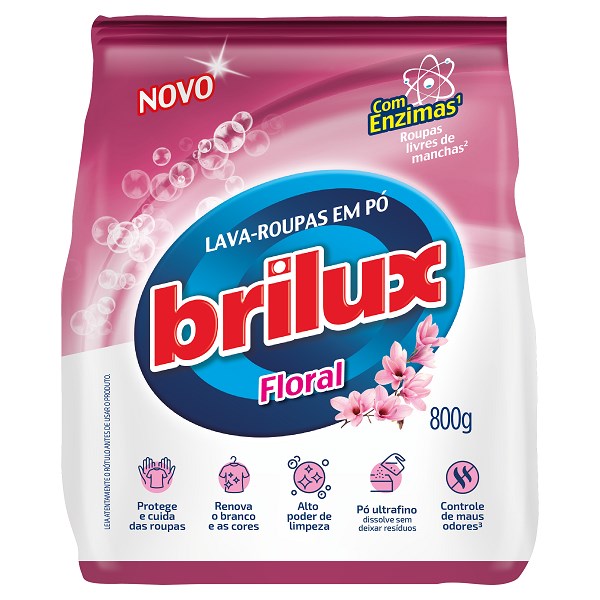 LAVA ROUPAS PÓ FLORAL BRILUX PACOTE 800G