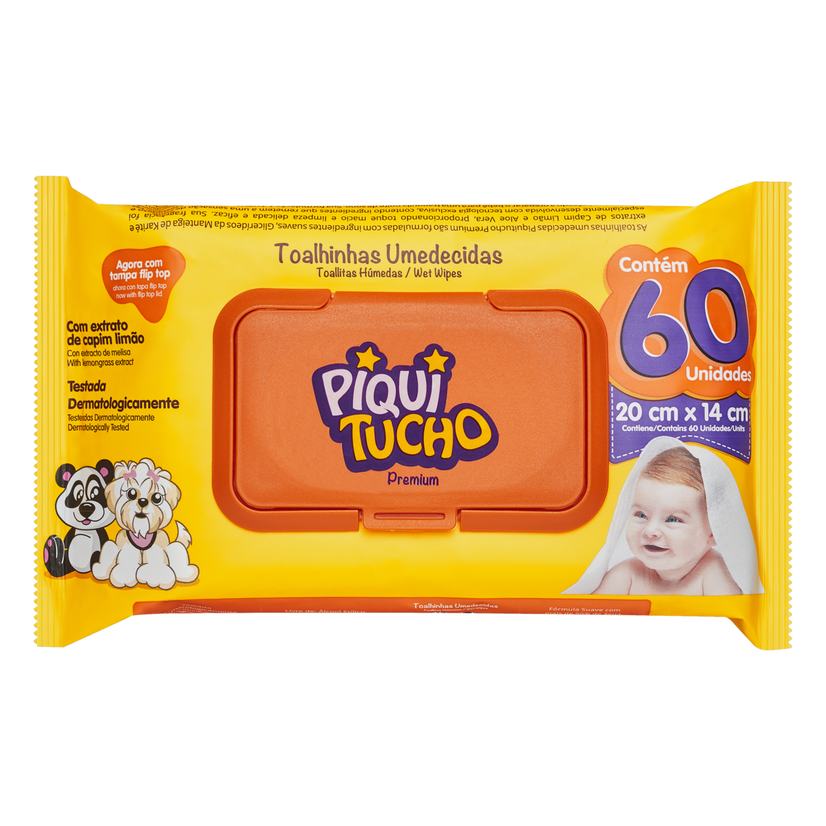 TOALHA UMEDECIDA MACIA PIQUITUCHO PREMIUM PACOTE 60 UNIDADES