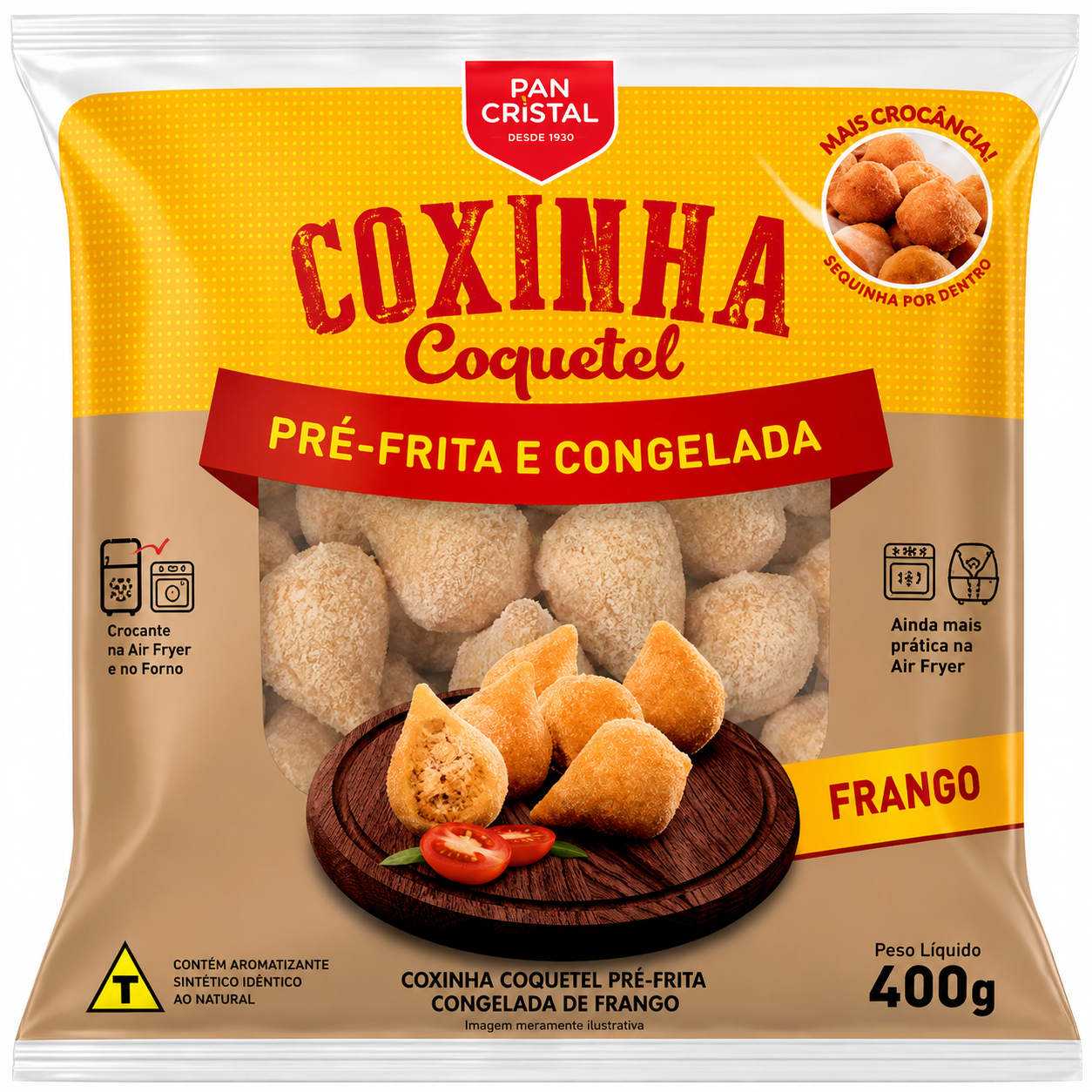 MINI COXINHA DE FRANGO COQUETEL PRE-FRITO CONGELADA 400G PAN CRISTAL