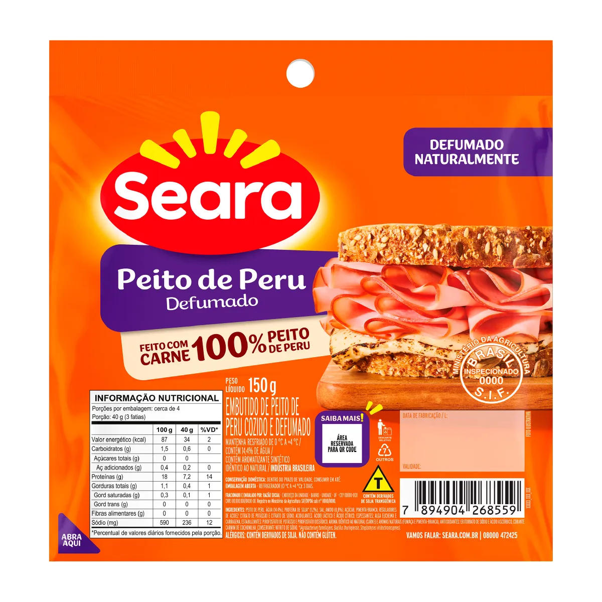 PEITO DE PERU FATIADO SEARA 150G