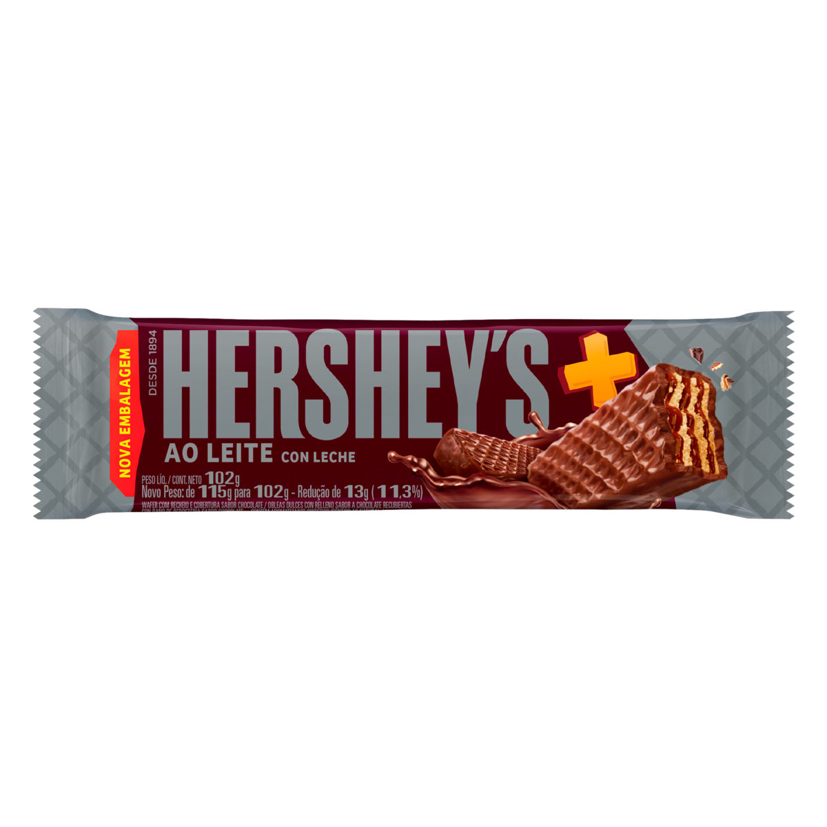 WAFER RECHEIO E COBERTURA CHOCOLATE AO LEITE HERSHEYS MAIS PACOTE 102G