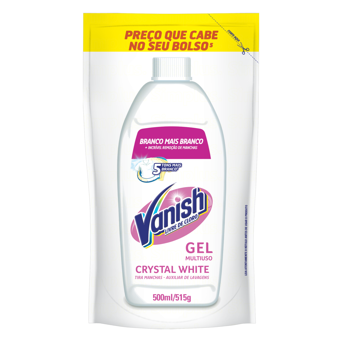 TIRA-MANCHAS GEL MULTIUSO VANISH CRYSTAL WHITE SACHE 500ML REFIL ECONOMICO
