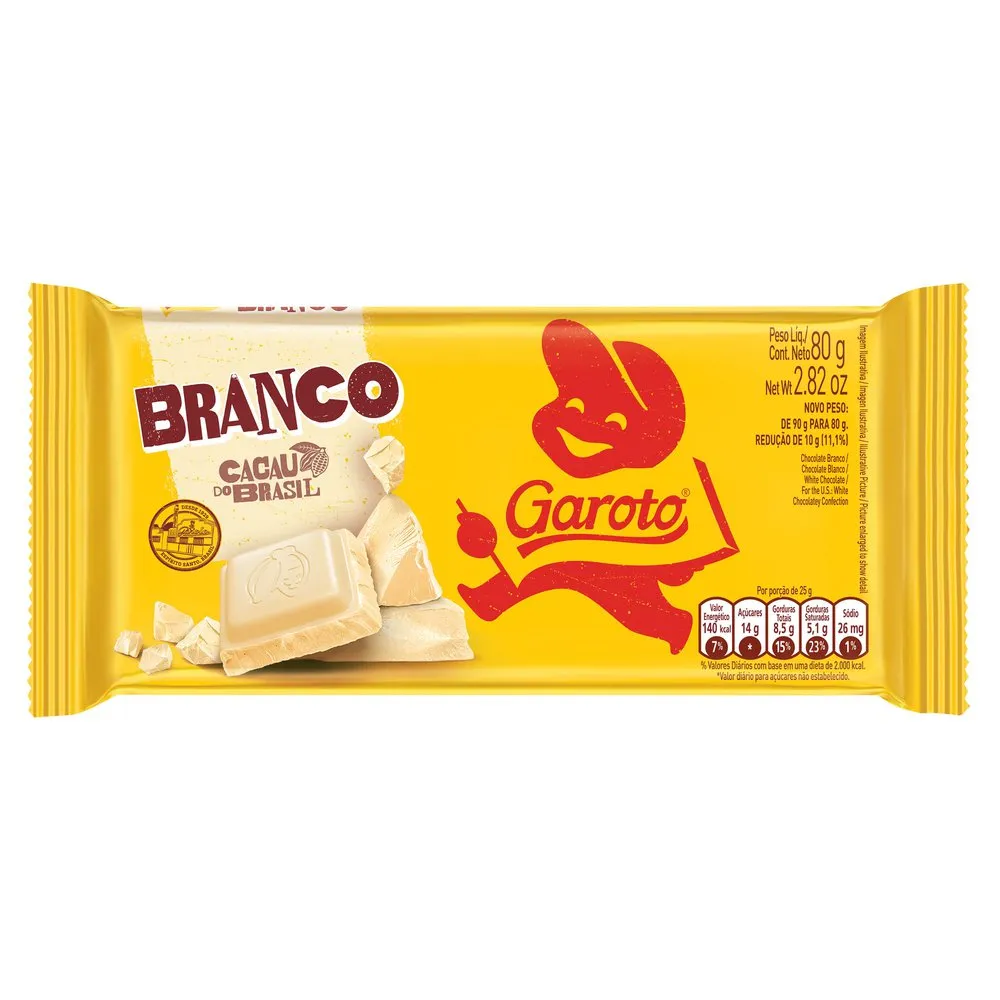 CHOCOLATE BRANCO GAROTO PACOTE 80G