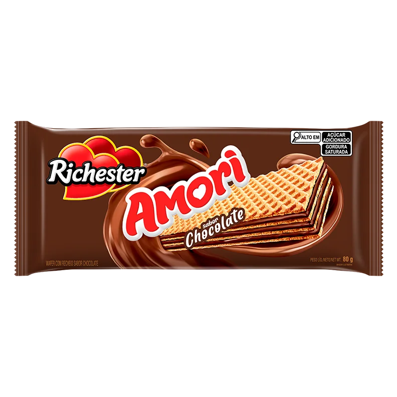BISCOITO RICHESTER WAFER AMORI 80G CHOCOLATE