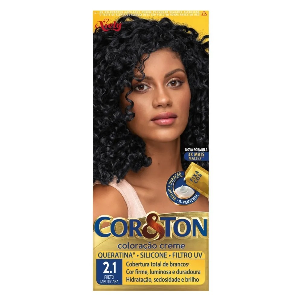 KIT COLORAÇÃO CREME 2.1 PRETO JABUTICABA NIELY COR&TON