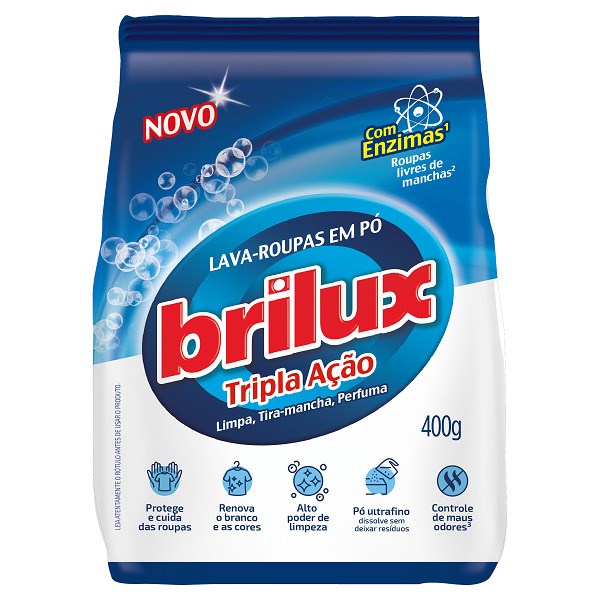 LAVA ROUPAS PÓ BRILUX TRIPLA AÇÃO PACOTE 400G