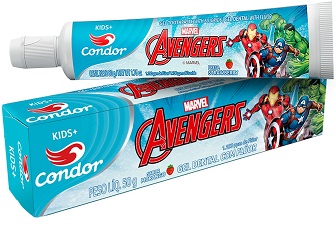 GEL DENTAL COM FLÚOR MORANGO AVENGERS CONDOR KIDS+ CAIXA 50G 0