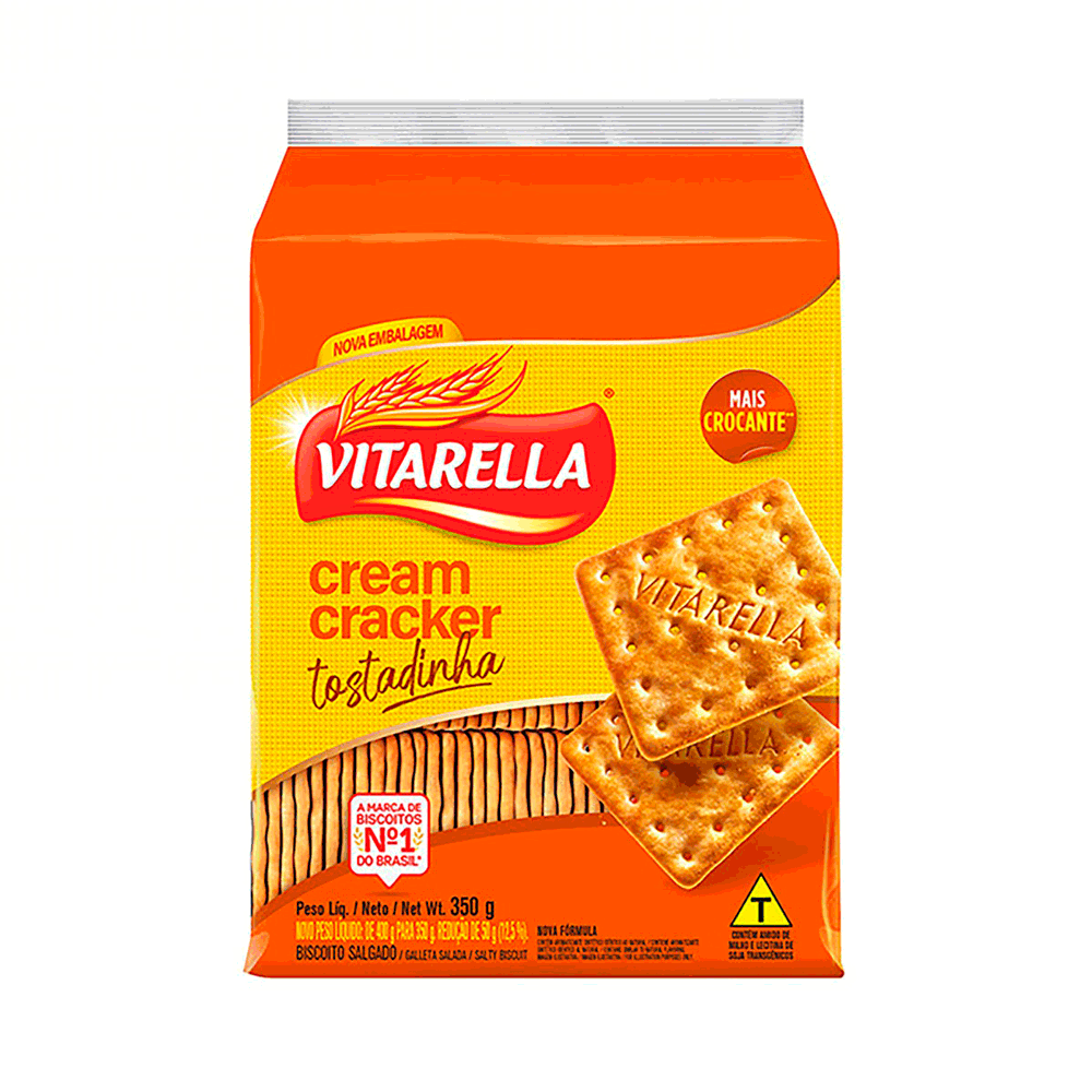 BISCOITO CREAM CRACKER TOSTADINHA VITARELLA PACOTE 350G