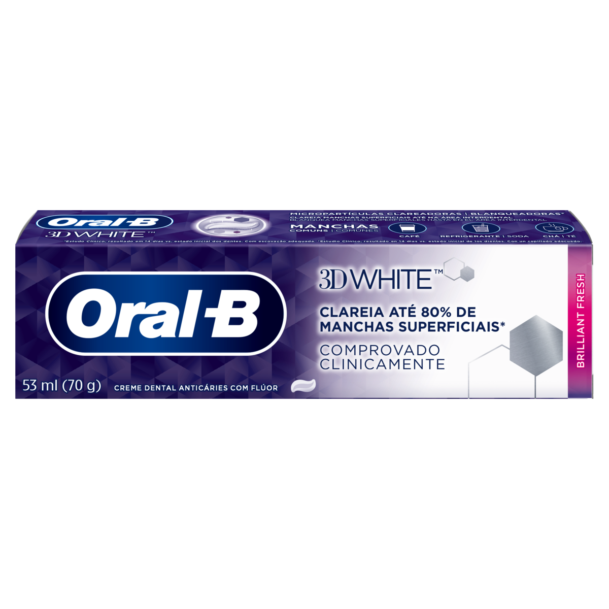 PACK CREME DENTAL ORAL-B 3D WHITE BRILLIANT FRESH CAIXA 70G CADA LEVE 3 PAGUE 2 UNIDADES