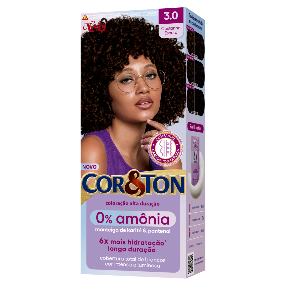 KIT COLORAÇÃO CREME 3.0 CASTANHO ESCURO NIELY COR&TON