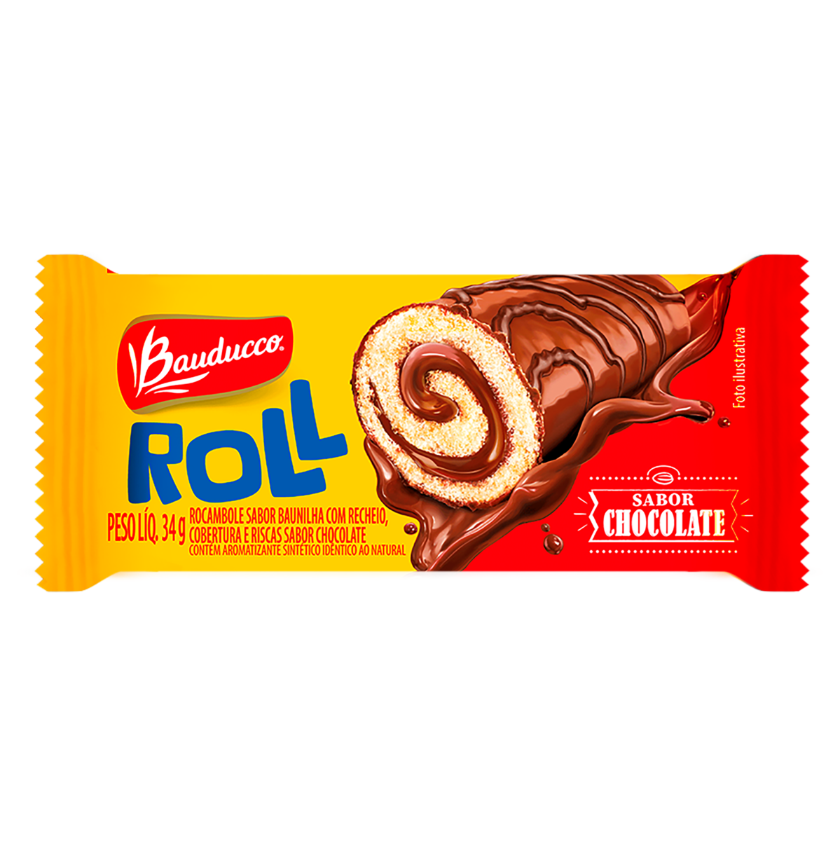 ROCAMBOLE BAUNILHA RECHEIO E COBERTURA CHOCOLATE BAUDUCCO ROLL PACOTE 34G