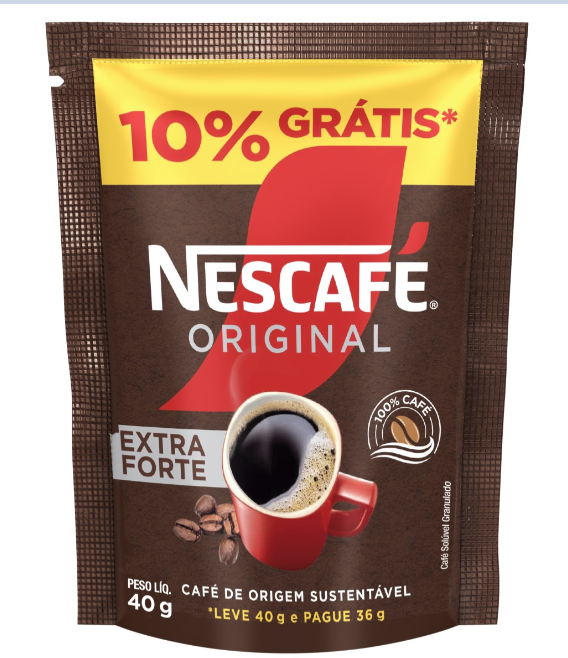 CAFÉ SOLÚVEL GRANULADO EXTRAFORTE NESCAFÉ ORIGINAL SACHÊ LEVE 40G PAGUE 36G