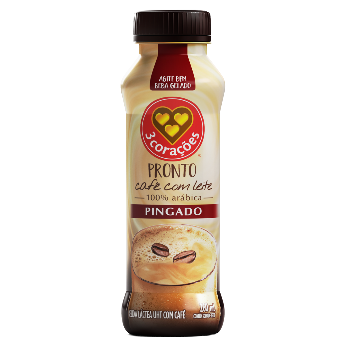 BEBIDA LÁCTEA UHT CAFÉ COM LEITE PINGADO 3 CORAÇÕES FRASCO 260ML 0