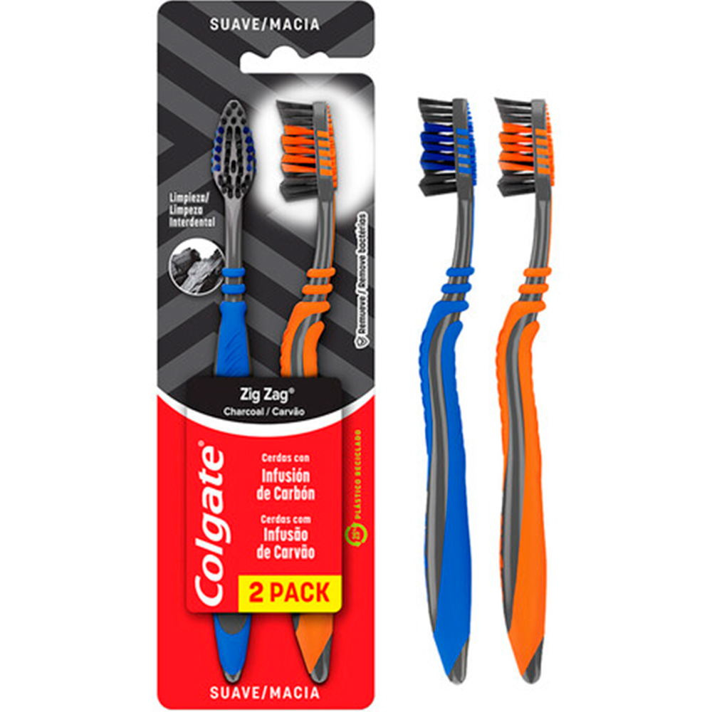 ESCOVA DENTAL MACIA INFUSÃO DE CARVÃO COLGATE ZIG ZAG 2 UNIDADES