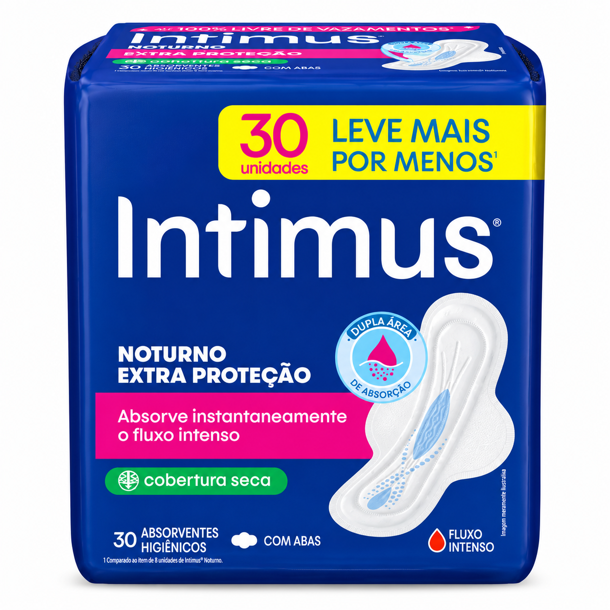 ABSORVENTE INTIMUS NOTURNO TODA PROTEGIDA COBERTURA SECA COM ABAS 30 UNIDADES — imagem 1