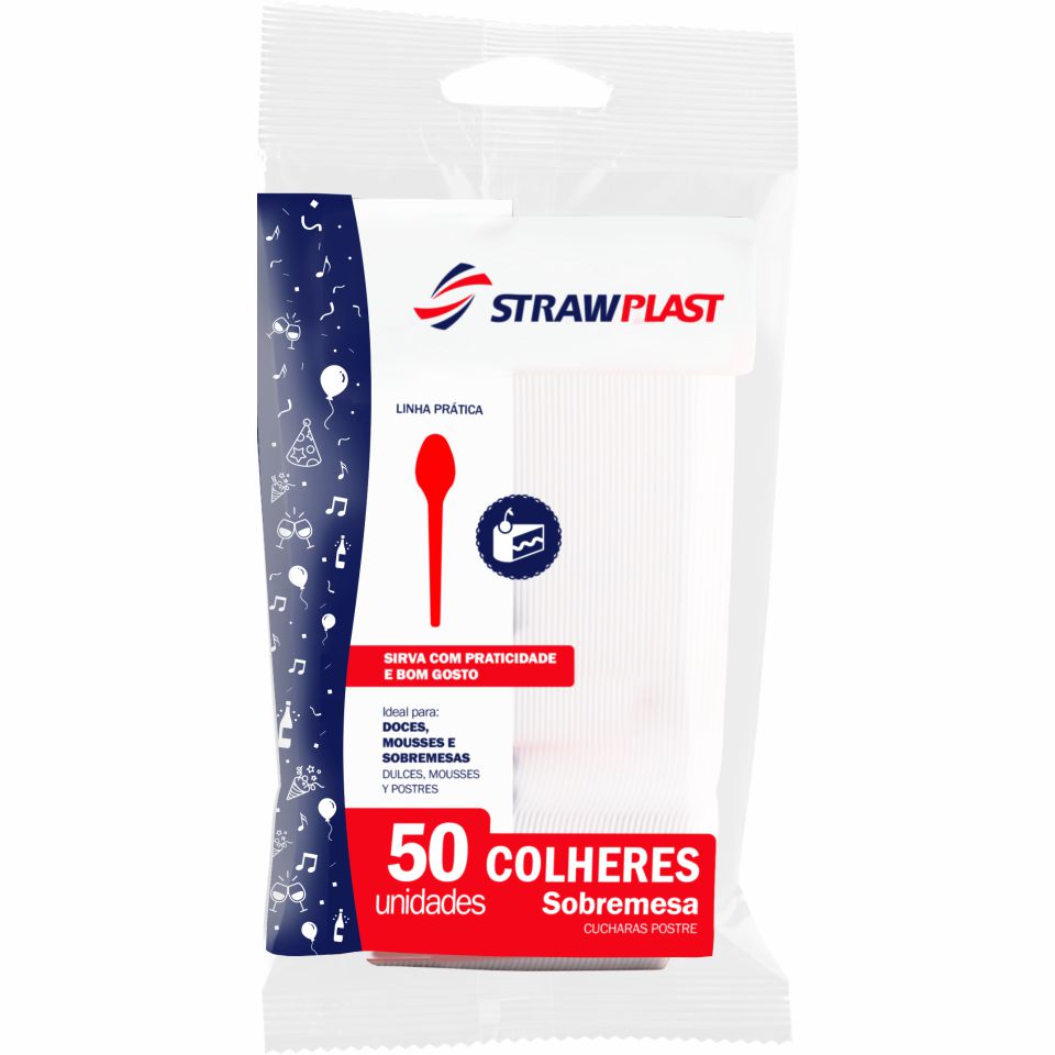 COLHER DESCARTÁVEL SOBREMESA BRANCA STRAWPLAST 50 UNIDADES 0