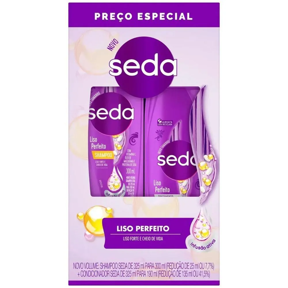 KIT SHAMPOO 300ML + CONDICIONADOR 190ML SEDA LISO PERFEITO