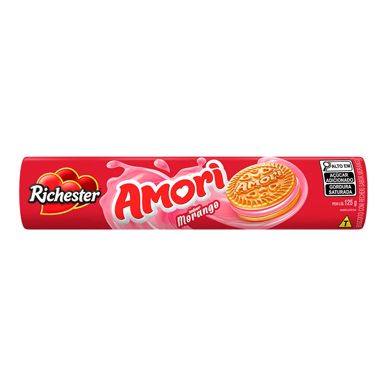 BISCOITO RECHEIO MORANGO RICHESTER AMORI PACOTE 125G 0