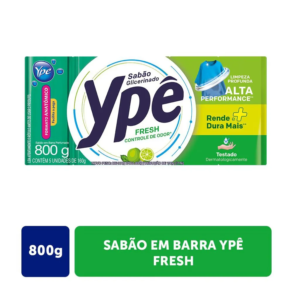SABÃO BARRA GLICERINADO FRESH YPÊ PACOTE 900G 5 UNIDADES 0