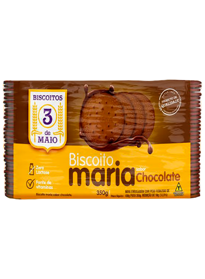 BISCOITO.3 DE MAIO MARIA CHOCOLATE SEM LACTOSE 350G