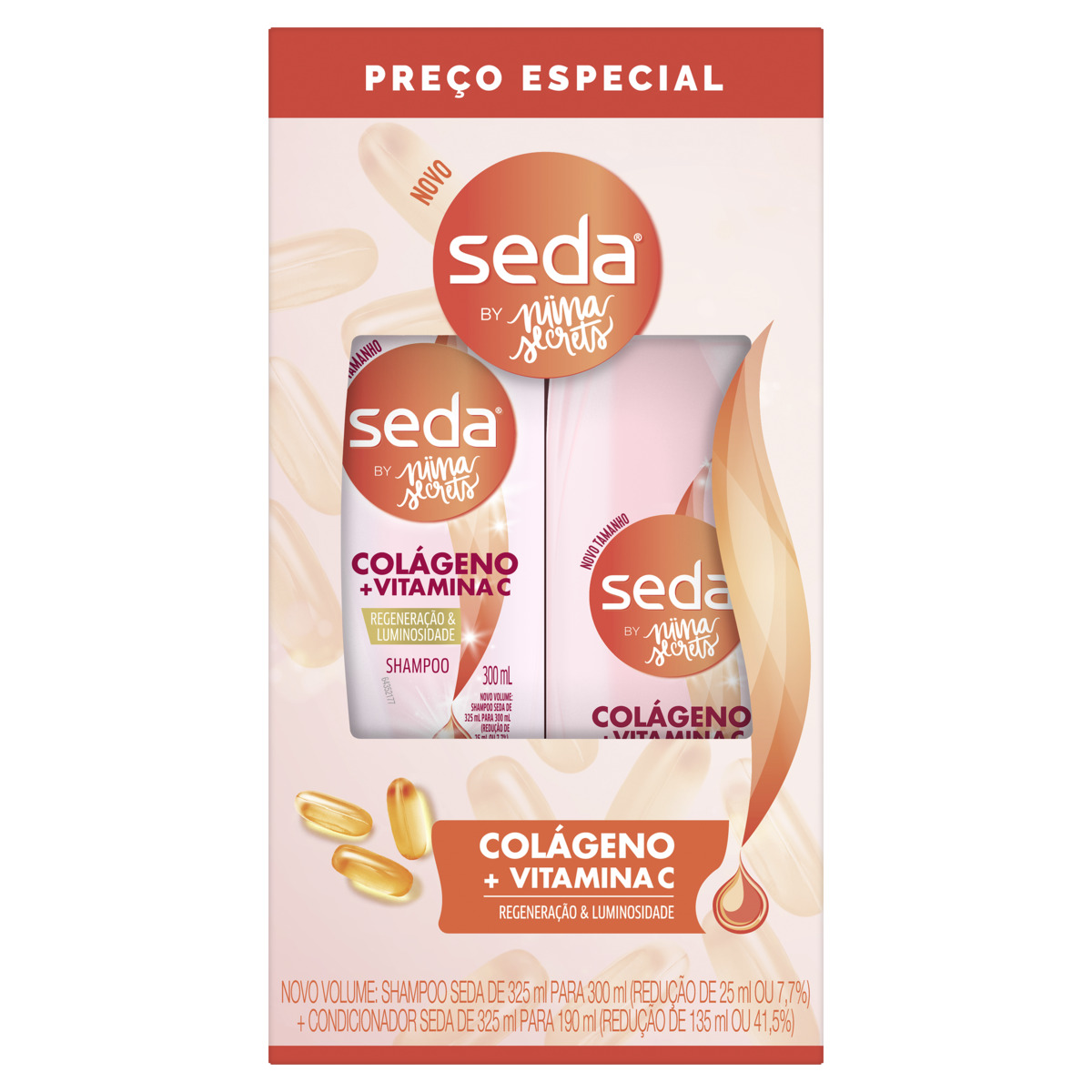 KIT SHAMPOO 300ML + CONDICIONADOR 190ML SEDA BY NIINA SECRETS COLÁGENO + VITAMINA C