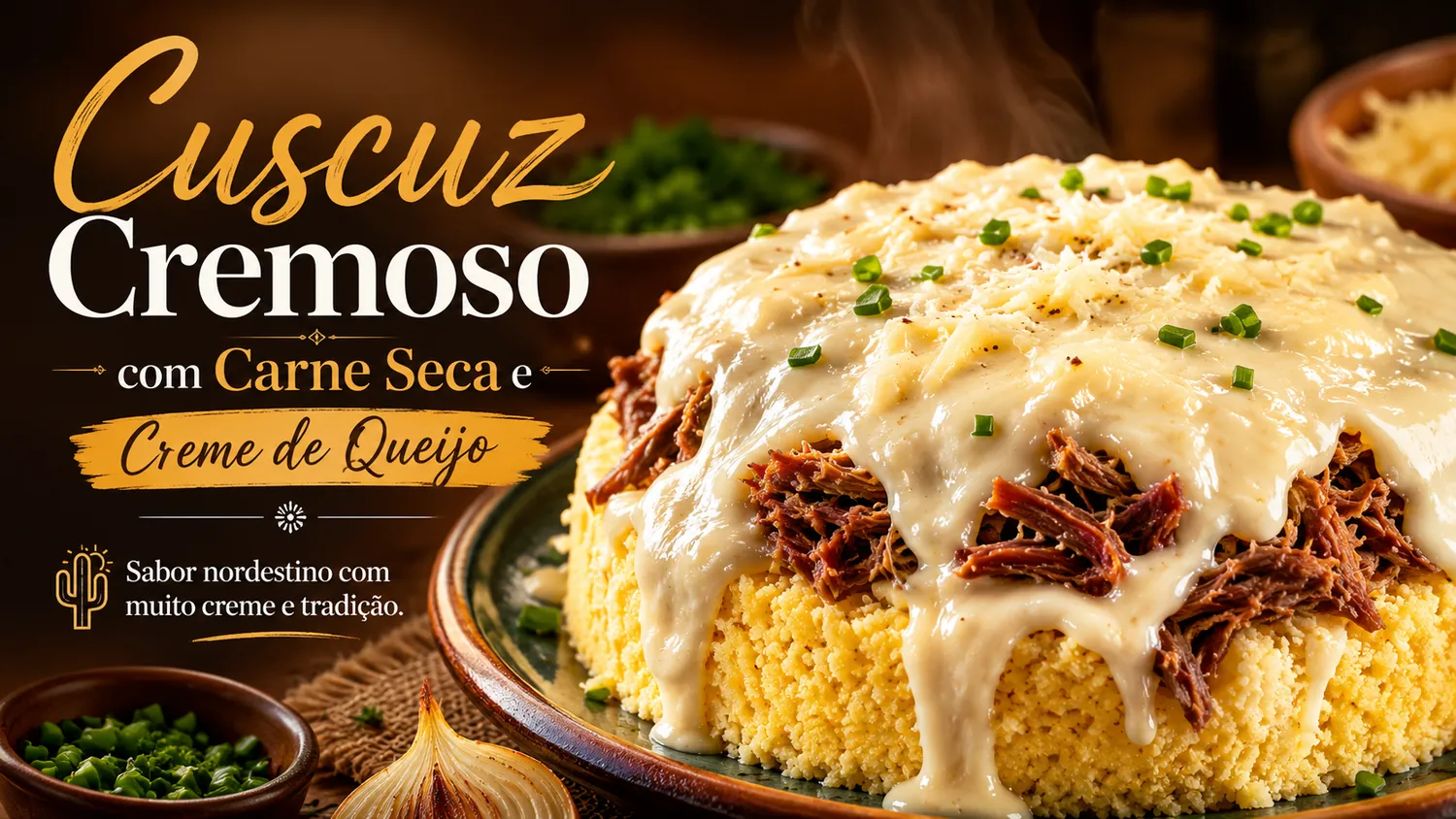 Cuscuz Cremoso com Carne Seca e Creme de Queijo