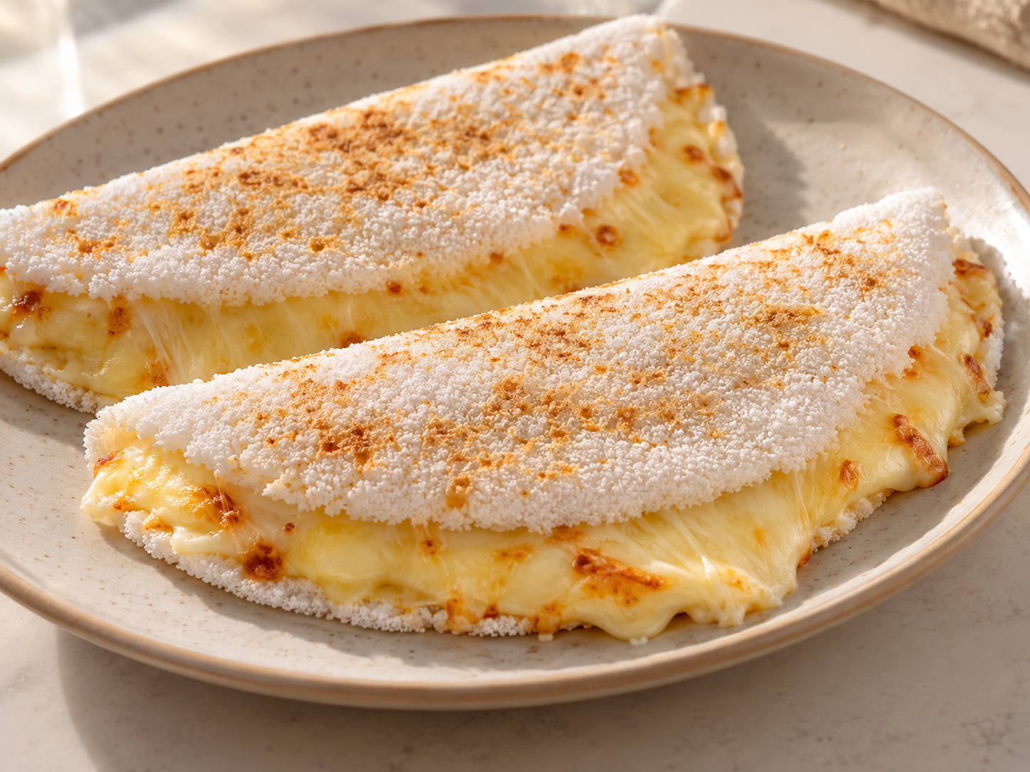 Tapioca com queijo derretido